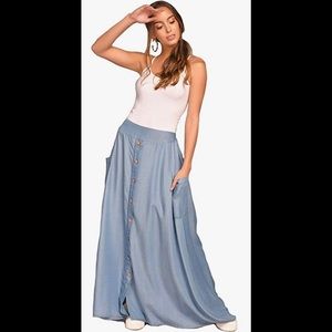 Spirito Long Denim Skirt with Pockets Button Down